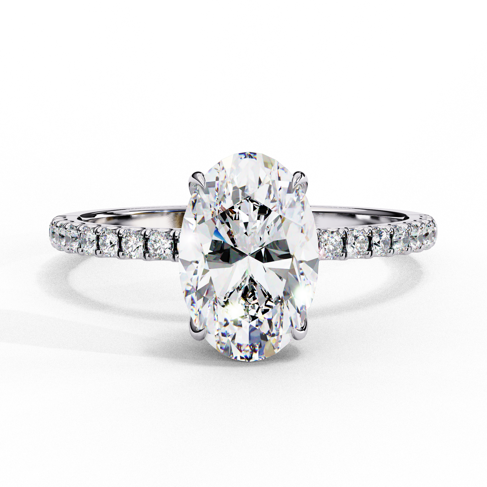 Oval Cut Diamond Engagement Ring with Pavé Band in Gold